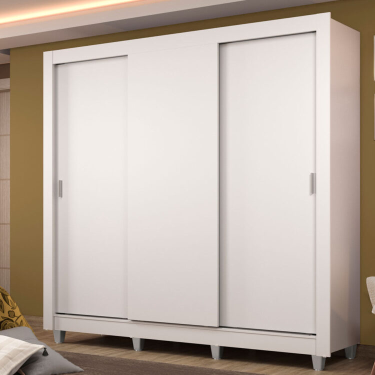 Guarda-Roupa Casal Madesa Lyon Plus 3 Portas de Correr 4 Gavetas com Pés Branco