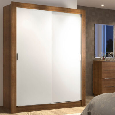 Guarda-Roupa Solteiro Madesa Denver 2 Portas de Correr Rustic/Branco