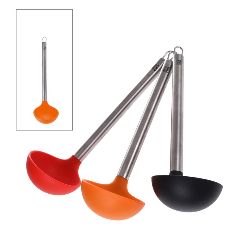 Concha Chef Silicone com Cabo em Inox Laranja