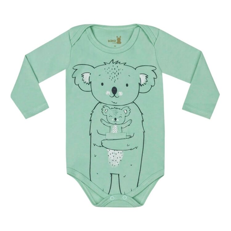 Body Bebê Menino Manga Longa Estampado Koala Verde