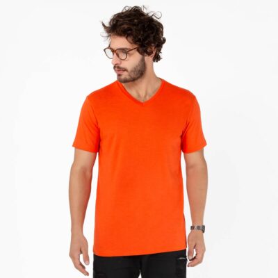 Camiseta Masculina Básica Comfort Gola V Laranja