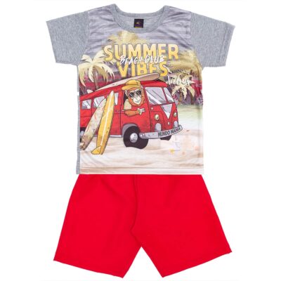 Conjunto Infantil Menino Estampado Summer Vibes Cinza