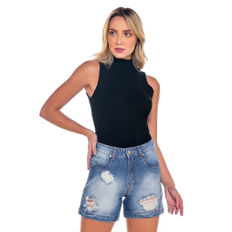 Short Jeans Feminino Rasgado Stone