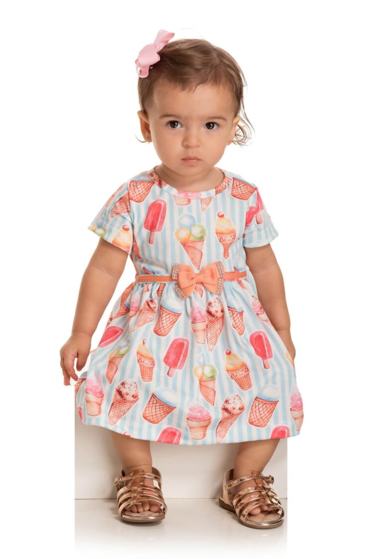 Vestido Bebê Verão Sorvete Com Calcinha - Quebra cabeça - M