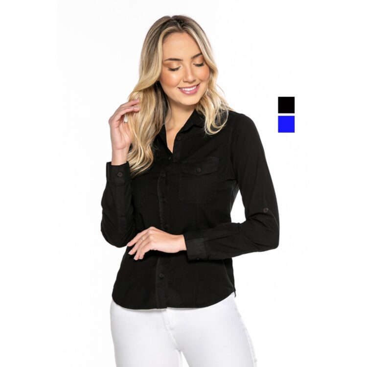 Camisa Feminina Tricoline com Elastano Manga Longa