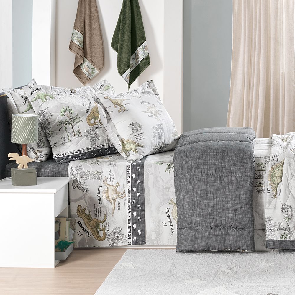 Edredom Solteiro Infantil Karsten Dinossauros 100% Algodão Percal 180 Fios