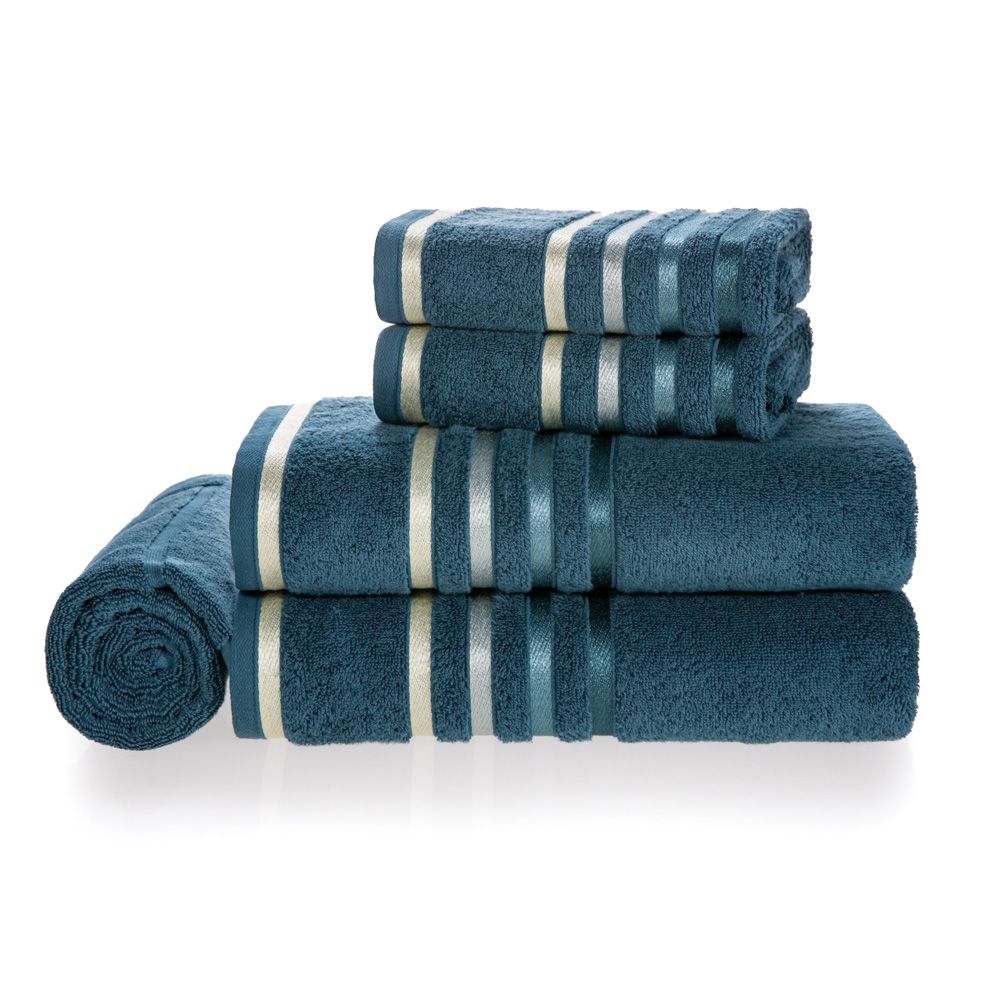 Jogo de Toalhas de Banho Karsten Lumina Fio Penteado Max - Gramatura 500g/m² (5 Peças) - Báltico/Petróleo
