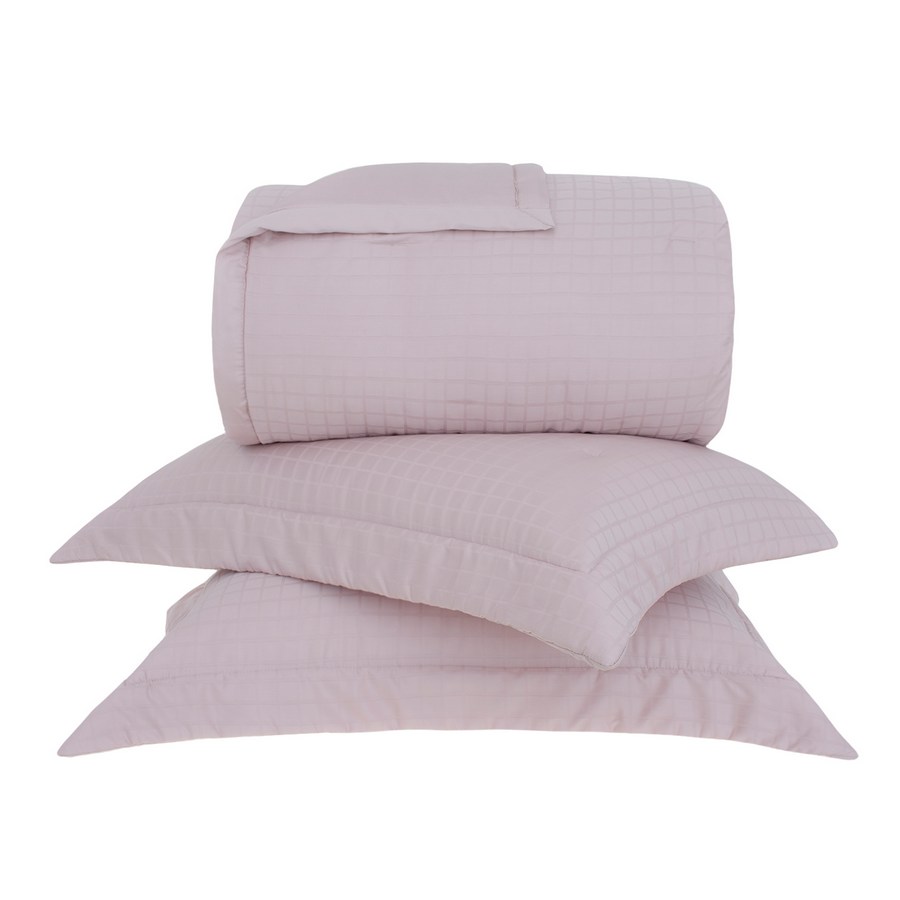 Kit Colcha Queen Buddemeyer Damask Square 100% Algodão Cetim 300 Fios (3 Peças) - Rosa Pluma