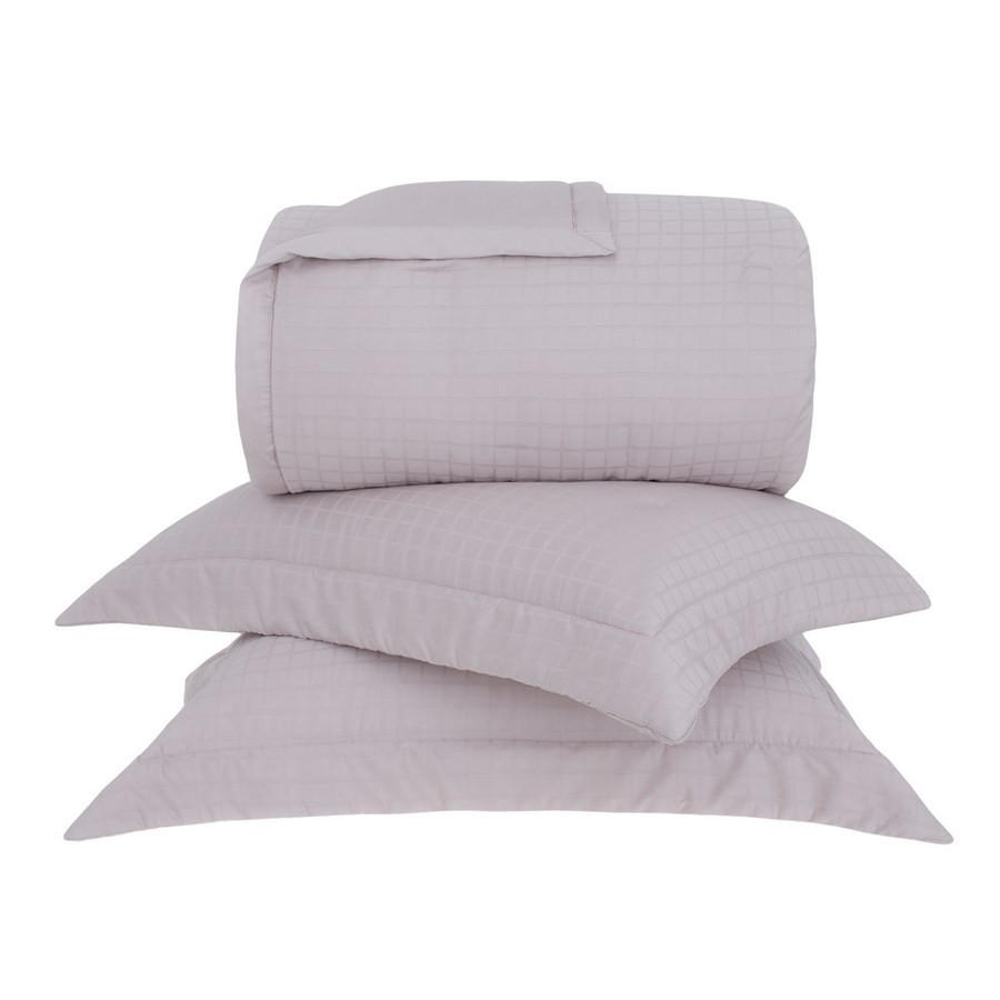 Kit Colcha Queen Buddemeyer Damask Square 100% Algodão Cetim 300 Fios (3 Peças) - Bege Palha