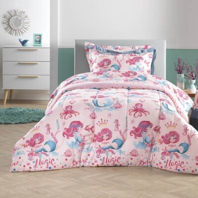 Kit Colcha Solteiro Infantil Karsten Magia do Mar Dupla Face 100% Algodão Percal 180 Fios (2 Peças)