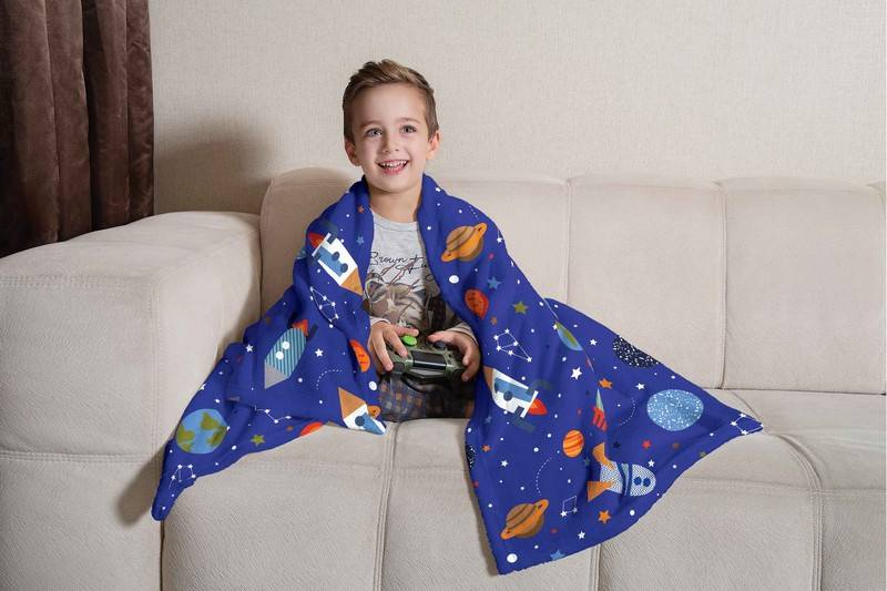 Manta Infantil de Sofá Fleece Lepper Espaço Divertido Foguete