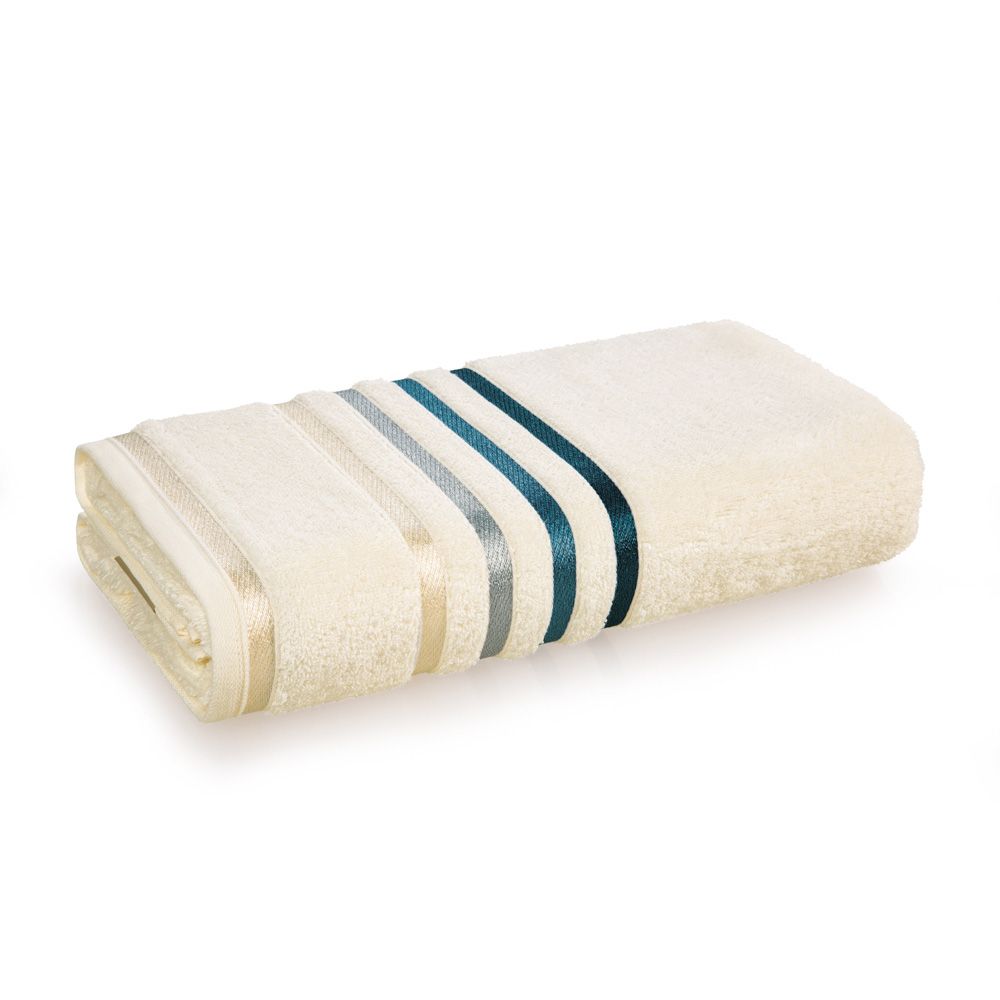 Toalha de Rosto Karsten Lumina Fio Penteado Max - Gramatura 500g/m² - Ivory/Petróleo
