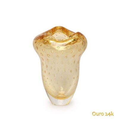 Vaso Oceano Mini 2 Tela Âmbar com Ouro Murano Cristais Cadoro