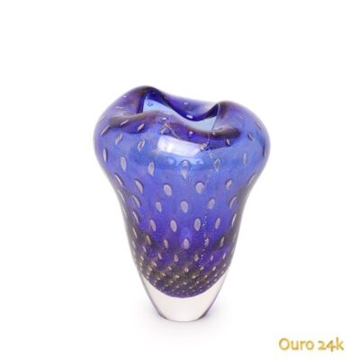 Vaso Oceano Mini 2 Tela Azul com Ouro Murano Cristais Cadoro