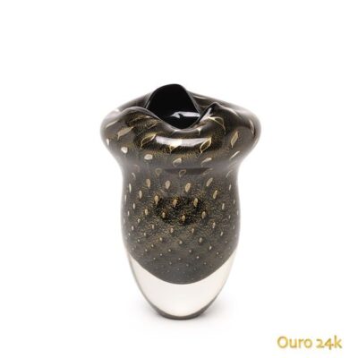 Vaso Oceano Mini 2 Tela Preto com Ouro Murano Cristais Cadoro