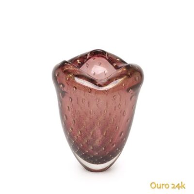 Vaso Oceano Mini 2 Tela Roxo com Ouro Murano Cristais Cadoro