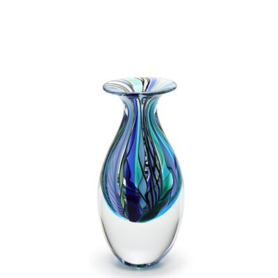 Vaso Mini Alto Hippie Azul e Verde Murano Cristais Cadoro