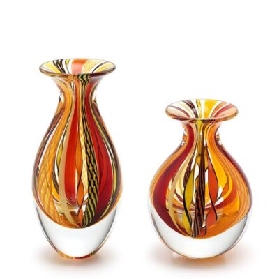 Par de Vasos Mini Hippie Vermelho, Laranja e Amarelo Murano Cristais Cadoro