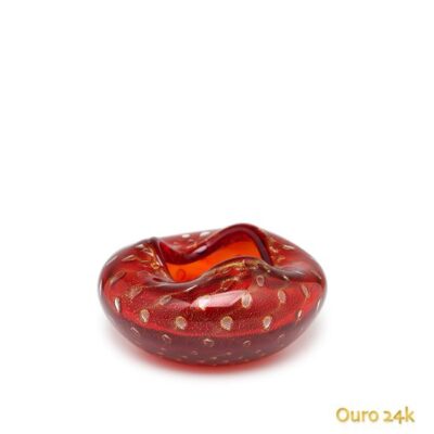 Vaso Oceano Mini 3 Tela Vermelho com Ouro Murano Cristais Cadoro