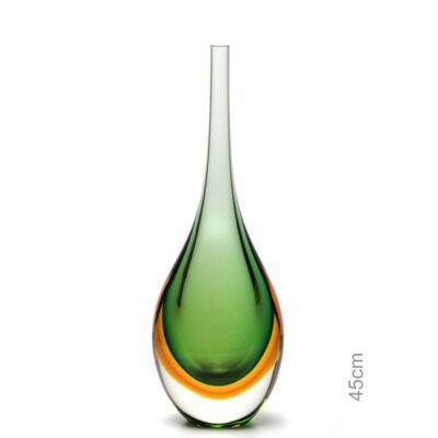 Gota Alta Bicolor Verde com Âmbar Murano Cristais Cadoro