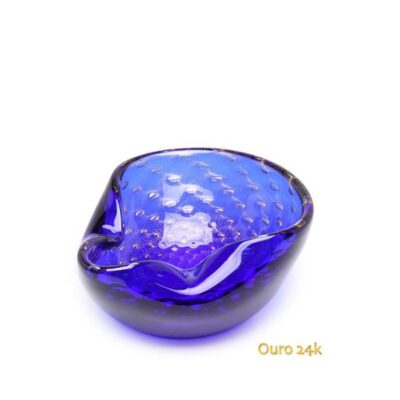 Bowl 2 Tela Azul com Ouro Murano Cristais Cadoro