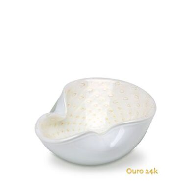 Bowl 2 Tela Branco com Ouro Murano Cristais Cadoro