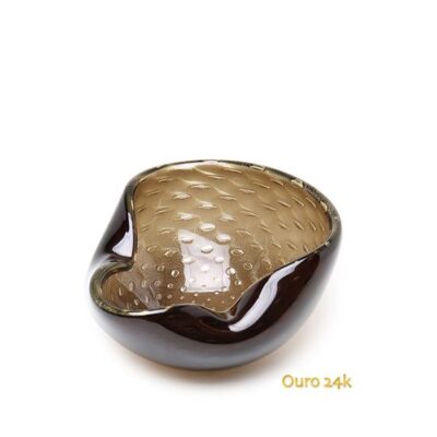 Bowl 2 Tela Fumê com Ouro Murano Cristais Cadoro