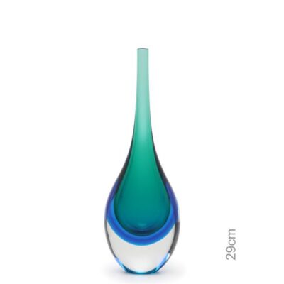 Gota Mini Alta Bicolor Verde com Água-marinha Murano Cristais Cadoro