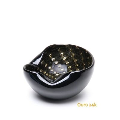 Bowl 2 Tela Preto com Ouro Murano Cristais Cadoro