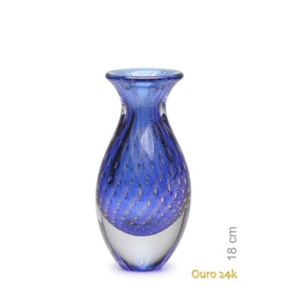 Vaso Mini Alto Tela Azul com Ouro Murano Cristais Cadoro