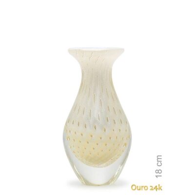 Vaso Mini Alto Tela Branco com Ouro Murano Cristais Cadoro