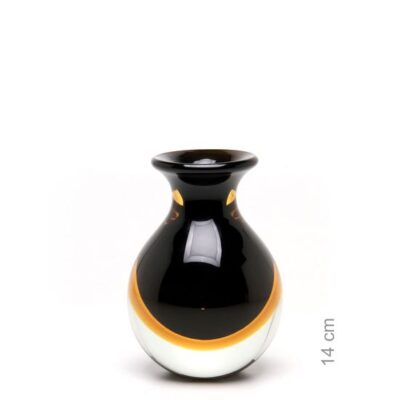 Vaso Mini Médio Bicolor Preto com Âmbar Murano Cristais Cadoro