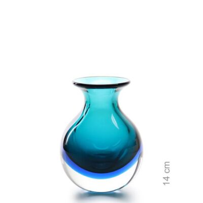 Vaso Mini Médio Bicolor Verde com Água-marinha Murano Cristais Cadoro