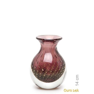 Vaso Mini Médio Tela Roxo com Ouro Murano Cristais Cadoro