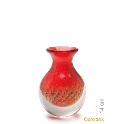 Vaso Mini Médio Tela Vermelho com Ouro Murano Cristais Cadoro