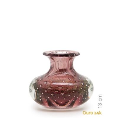 Vaso Mini Baixo Tela Roxo com Ouro Murano Cristais Cadoro