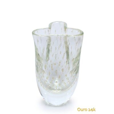 Vasinho Trevo 2 Tela Transparente com Ouro Murano Cristais Cadoro