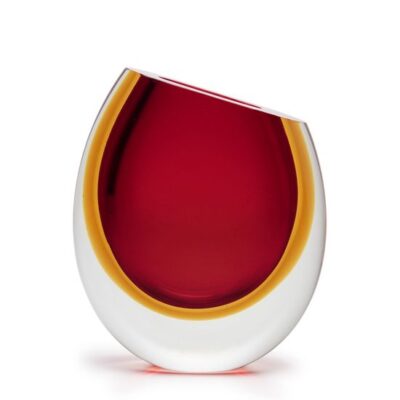 Vaso 96 MS Bicolor Vermelho com Âmbar Murano Cristais Cadoro