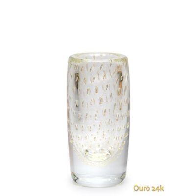 Vaso Cilíndrico 2 Tela Transparente com Ouro Murano Cristais Cadoro