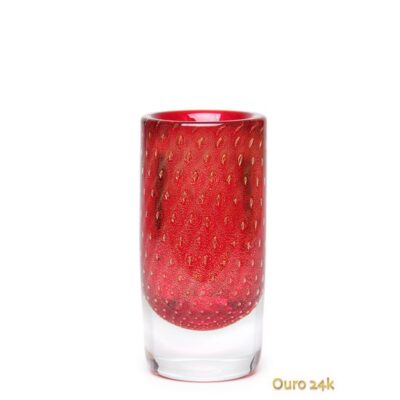 Vaso Cilíndrico 2 Tela Vermelho com Ouro Murano Cristais Cadoro