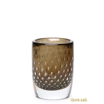 Vaso Cilíndrico 3 Tela Fumê com Ouro Murano Cristais Cadoro