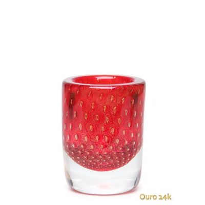 Vaso Cilíndrico 3 Tela Vermelho com Ouro Murano Cristais Cadoro