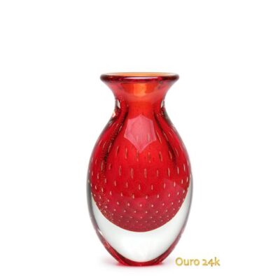 Vaso Gota 3 Tela Vermelho com Ouro Murano Cristais Cadoro