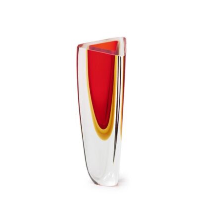 Vaso Triangular nº 2 Bicolor Vermelho com Âmbar Murano Cristais Cadoro