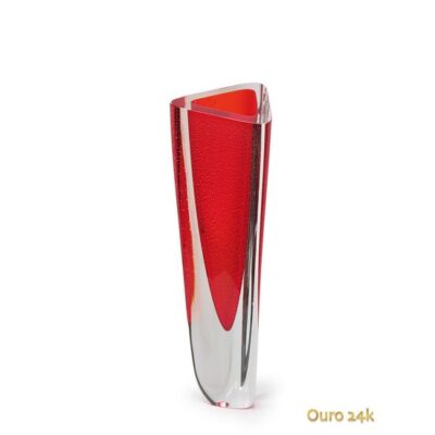 Vaso Triangular nº 2 Vermelho com Ouro Murano Cristais Cadoro