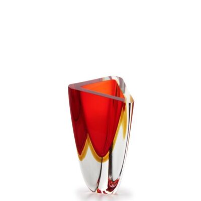 Vaso Triangular nº 3 Bicolor Vermelho com Âmbar Murano Cristais Cadoro