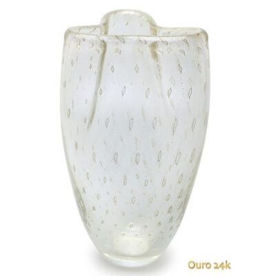 Vaso Trevo 2 Tela Transparente com Ouro Murano Cristais Cadoro