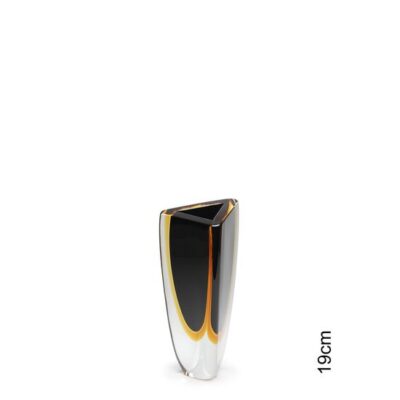 Vasinho Triangular nº 3 Bicolor Preto com Âmbar Murano Cristais Cadoro