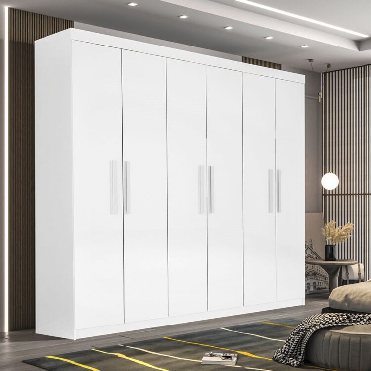 Guarda-Roupa Casal 06 Portas 04 Gavetas 100% MDF Ipanema Branco D'Doro Móveis