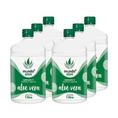 Kit Suplemento Orgânico Sabor Aloe Vera com 6 UN de 1L Mundo Aloe